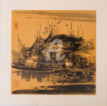 Pittura intitolato "After fishing 归渔 （N…" da Dayou Lu, Opera d'arte originale, pigmenti
