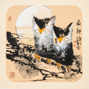Картина под названием "Night god 夜神 （No.19…" - Dayou Lu, Подлинное произведение искусства, Пигменты