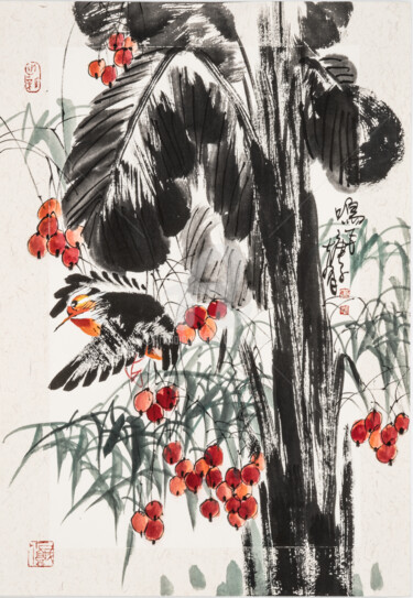 Peinture intitulée "Flying bird 鸣飞 （No.…" par Dayou Lu, Œuvre d'art originale, Pigments