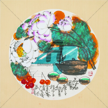 Painting titled "Taste fine tea 品茗图…" by Dayou Lu, Original Artwork, Pigments