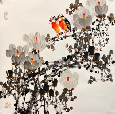 Painting titled "At the spring time…" by Dayou Lu, Original Artwork, Pigments