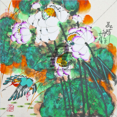 Painting titled "Feel the lotus 品荷 （…" by Dayou Lu, Original Artwork, Pigments