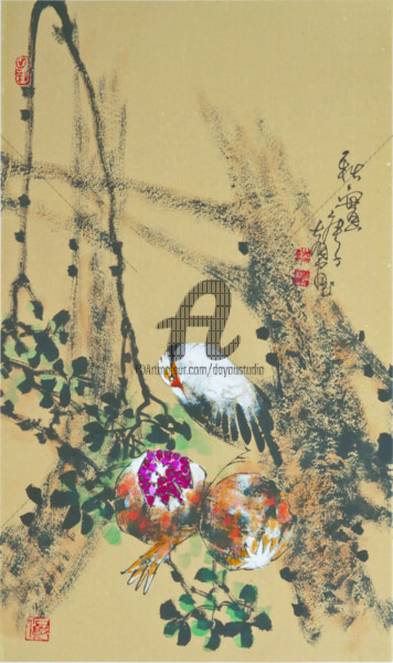 Malerei mit dem Titel "Harvest in the Autu…" von Dayou Lu, Original-Kunstwerk, Pigmente