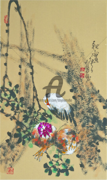 Painting titled "Harvest in the Autu…" by Dayou Lu, Original Artwork, Pigments