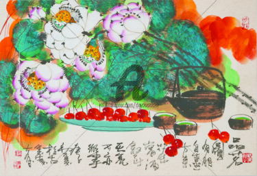 Painting titled "Taste fine tea 品茗图…" by Dayou Lu, Original Artwork, Pigments