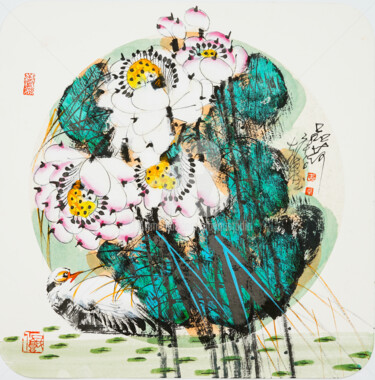 Painting titled "Feel the lotus 品荷 （…" by Dayou Lu, Original Artwork, Pigments