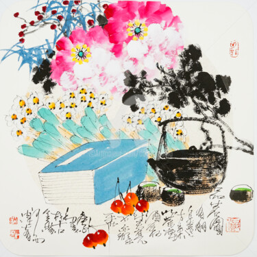 Painting titled "Taste fine tea 品茗图…" by Dayou Lu, Original Artwork, Pigments