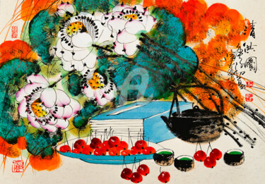 Painting titled "Taste fine tea 清供图…" by Dayou Lu, Original Artwork, Pigments