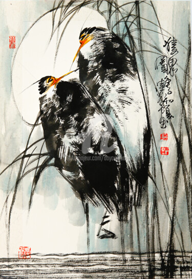 Painting titled "Double miss 双思图 （No…" by Dayou Lu, Original Artwork, Pigments