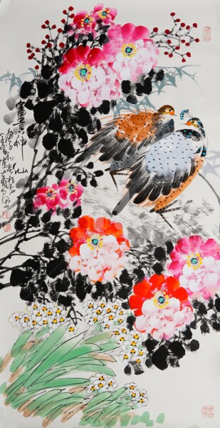 Peinture intitulée "Wealthy gods 富贵神仙 （…" par Dayou Lu, Œuvre d'art originale, Pigments
