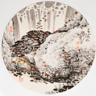 Malarstwo zatytułowany „High mountain and l…” autorstwa Dayou Lu, Oryginalna praca, Pigmenty