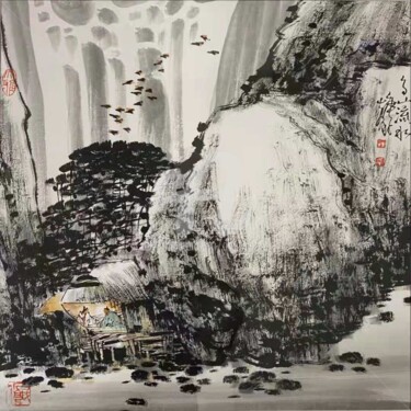Painting titled "High mountain and l…" by Dayou Lu, Original Artwork, Pigments