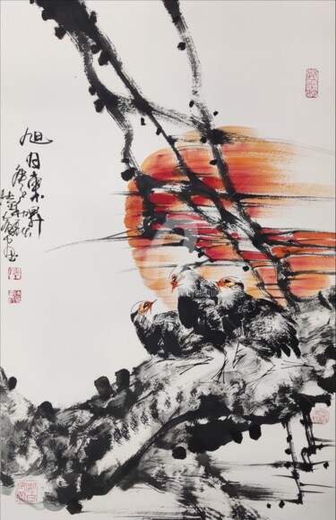 Peinture intitulée "Sun rise from the e…" par Dayou Lu, Œuvre d'art originale, Pigments