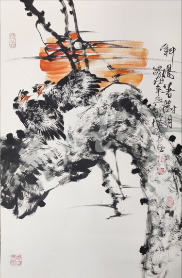 Pintura intitulada "Sunset on the tree…" por Dayou Lu, Obras de arte originais, Pigmentos