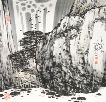 Картина под названием "High mountain and l…" - Dayou Lu, Подлинное произведение искусства, Пигменты