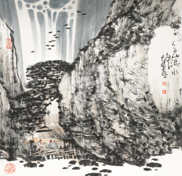 Schilderij getiteld "High mountain and l…" door Dayou Lu, Origineel Kunstwerk, pigmenten