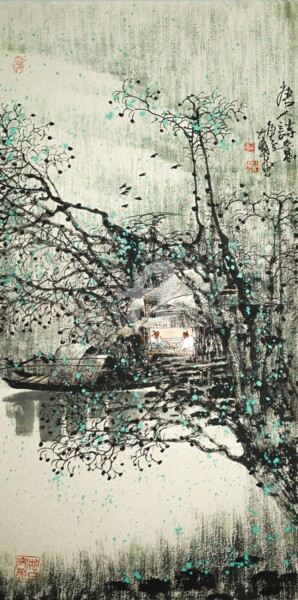 Ζωγραφική με τίτλο "Poetic life  唐人诗意 （…" από Dayou Lu, Αυθεντικά έργα τέχνης, Χρωστικές ουσίες