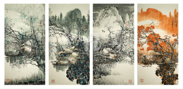 Peinture intitulée "Four seasons 唐人诗意-春…" par Dayou Lu, Œuvre d'art originale, Pigments