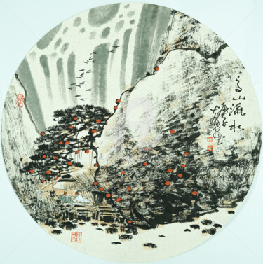 Malarstwo zatytułowany „High mountain and l…” autorstwa Dayou Lu, Oryginalna praca, Pigmenty