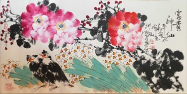 Schilderij getiteld "Wealthy gods 富贵神仙 （…" door Dayou Lu, Origineel Kunstwerk, pigmenten