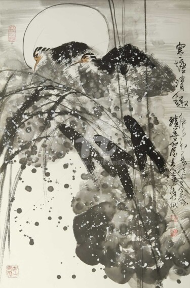 Картина под названием "Fun in the lotus po…" - Dayou Lu, Подлинное произведение искусства, Пигменты