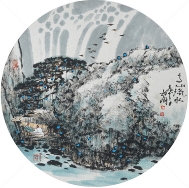 Pittura intitolato "High mountain and l…" da Dayou Lu, Opera d'arte originale, pigmenti