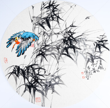 Картина под названием "Clear wind and Bamb…" - Dayou Lu, Подлинное произведение искусства, Пигменты