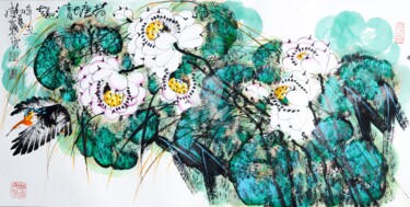 绘画 标题为“Fun in the lotus po…” 由Dayou Lu, 原创艺术品, 颜料