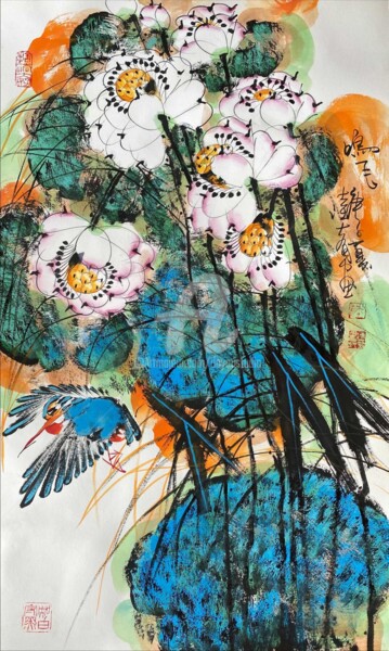 Painting titled "Flying bird 鸣飞 （No.…" by Dayou Lu, Original Artwork, Pigments