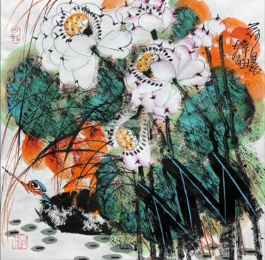 Painting titled "Morning in the Lotu…" by Dayou Lu, Original Artwork, Pigments