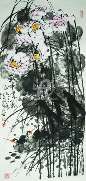 Painting titled "Fragrance of lotus…" by Dayou Lu, Original Artwork, Ink