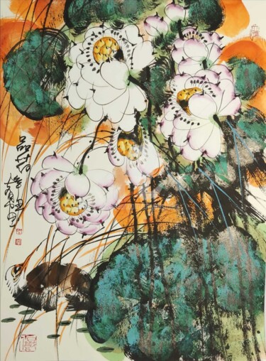 Painting titled "Sense the Lotus 品荷（…" by Dayou Lu, Original Artwork, Pigments