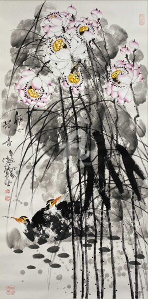 Malerei mit dem Titel "Zen mind in the pea…" von Dayou Lu, Original-Kunstwerk, Pigmente