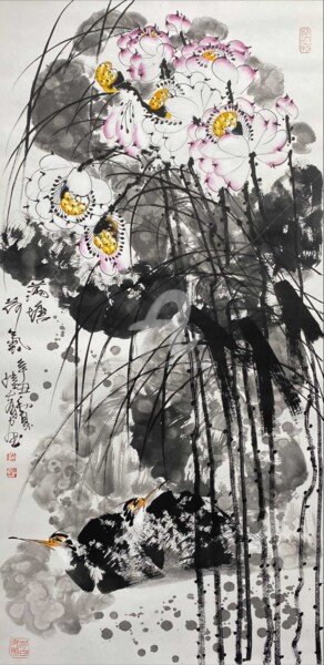 Painting titled "Peaceful in the lot…" by Dayou Lu, Original Artwork, Pigments