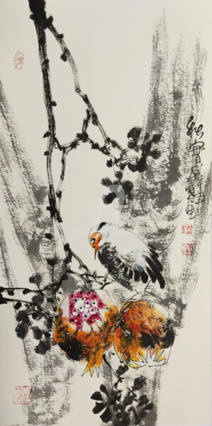 Malerei mit dem Titel "Havest in autumn 秋实…" von Dayou Lu, Original-Kunstwerk, Pigmente