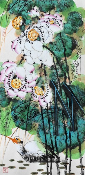 Painting titled "Sense the Lotus 品荷（…" by Dayou Lu, Original Artwork, Pigments