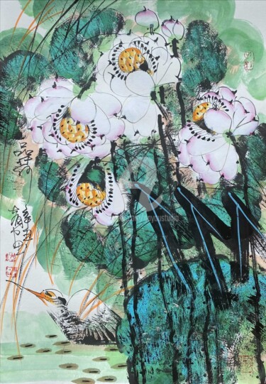 Peinture intitulée "Sense the Lotus 品荷…" par Dayou Lu, Œuvre d'art originale, Pigments