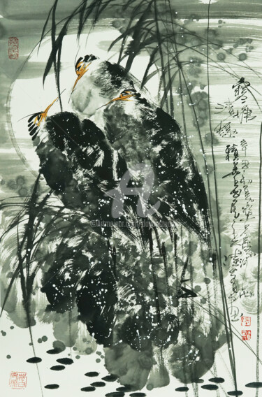 Ζωγραφική με τίτλο "Wild fun in the col…" από Dayou Lu, Αυθεντικά έργα τέχνης, Χρωστικές ουσίες