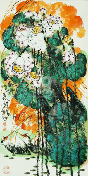 Painting titled "Fragrance of lotus…" by Dayou Lu, Original Artwork, Pigments