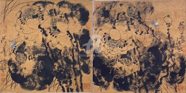 Malerei mit dem Titel "Fragrance of lotus/…" von Dayou Lu, Original-Kunstwerk, Pigmente