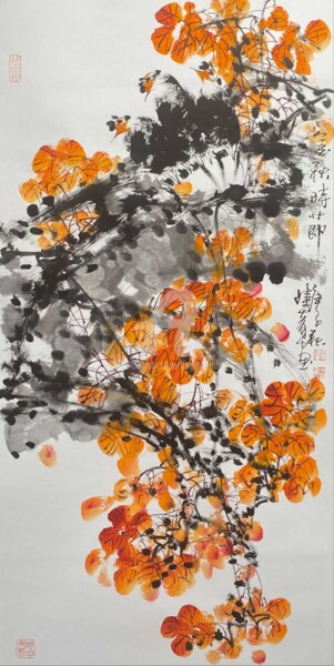 Peinture intitulée "Golden autumn time…" par Dayou Lu, Œuvre d'art originale, Pigments