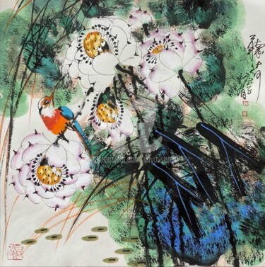 Painting titled "Listen to the Lotus…" by Dayou Lu, Original Artwork, Pigments