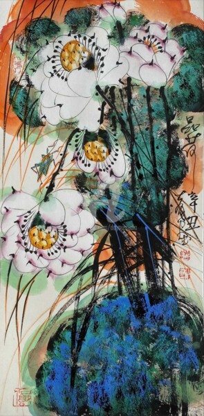 Painting titled "Sense the Lotus 品荷…" by Dayou Lu, Original Artwork, Pigments