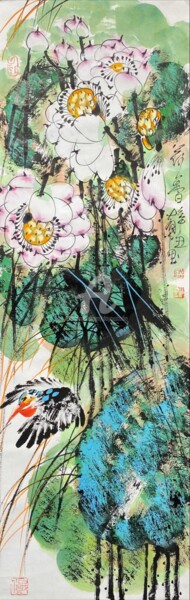 Painting titled "Fragrance of lotus…" by Dayou Lu, Original Artwork, Pigments