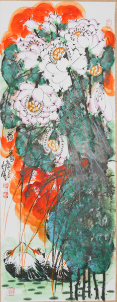 Painting titled "Fragrance of lotus…" by Dayou Lu, Original Artwork, Pigments