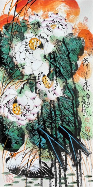 Painting titled "Fragrance of lotus…" by Dayou Lu, Original Artwork, Pigments