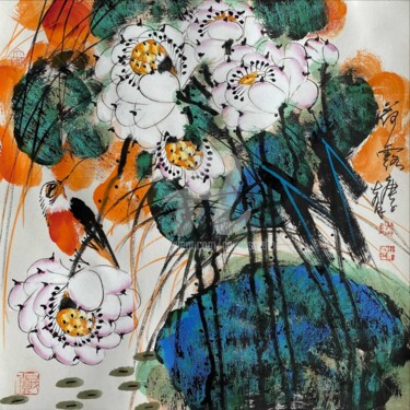 Peinture intitulée "Lotus dew 荷露 （No.18…" par Dayou Lu, Œuvre d'art originale, Pigments