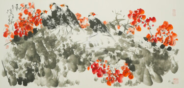 Pittura intitolato "Feel the Autumn 品秋…" da Dayou Lu, Opera d'arte originale, pigmenti