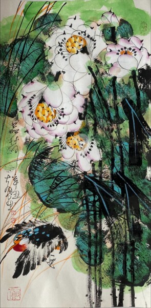 Malerei mit dem Titel "Sense the Lotus 品荷（…" von Dayou Lu, Original-Kunstwerk, Pigmente
