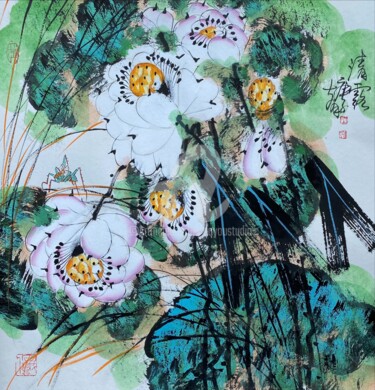 Painting titled "Lotus dew 清露 （No.18…" by Dayou Lu, Original Artwork, Pigments